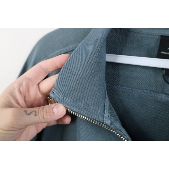New Armani Exchange Mens Large Spell Out Full Zip Terry Cloth Sweatshirt Teal - Picture 10 of 16
